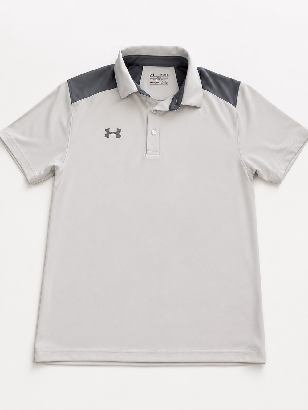 Under Armour HeatGear Golf Polo Shirt Gray White Loose Fit Medium Performance